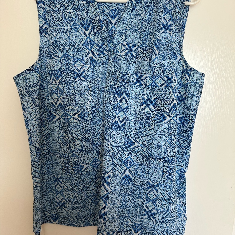 Blue Geometric Print Sleeveless Tank Top